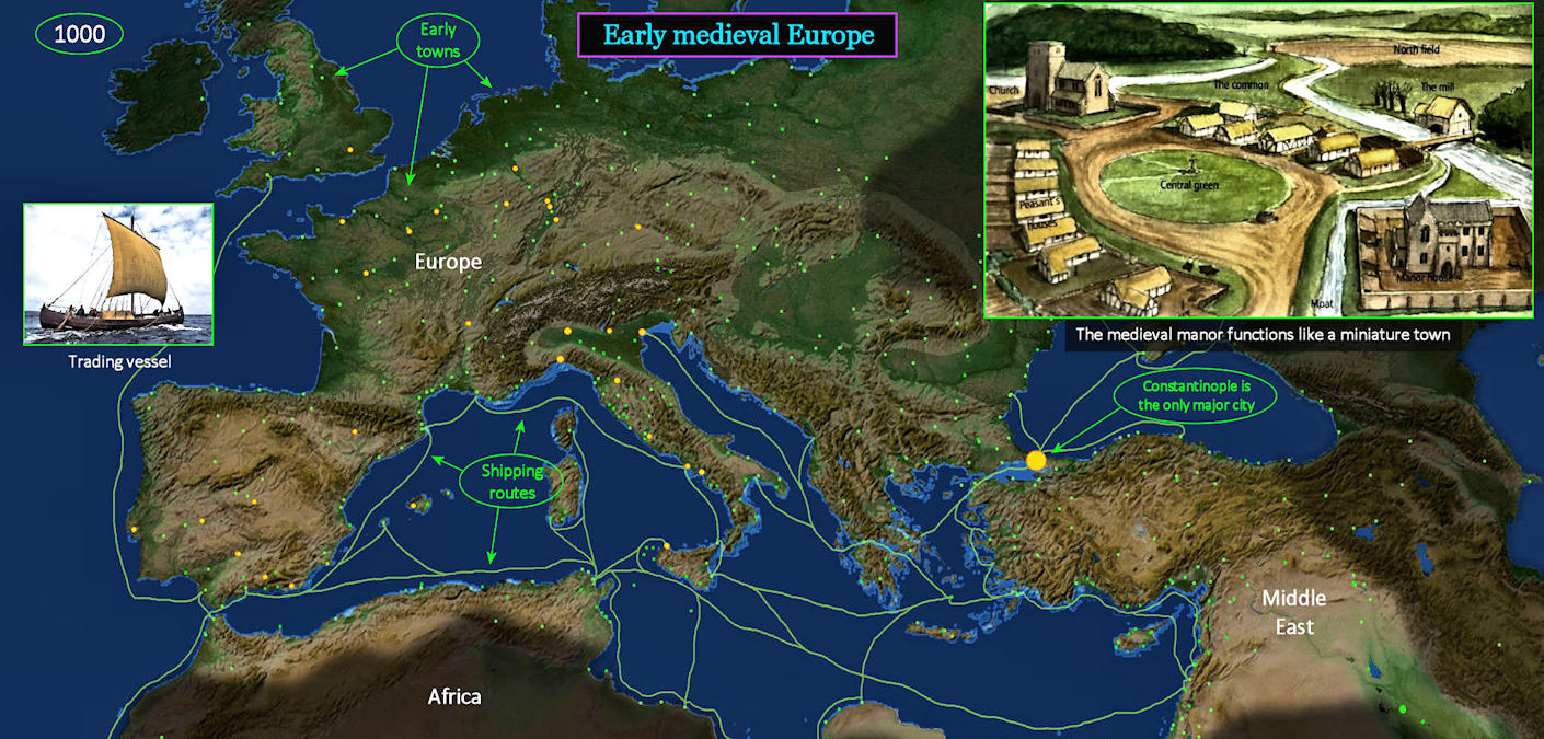 Medieval manors and towns, 1000 AD map